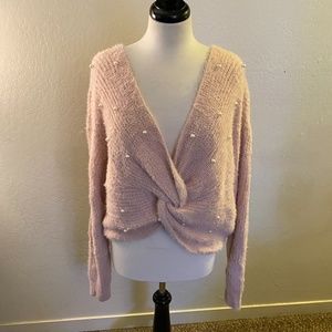 No Boundaries Pink Sweater with Faux Pearls